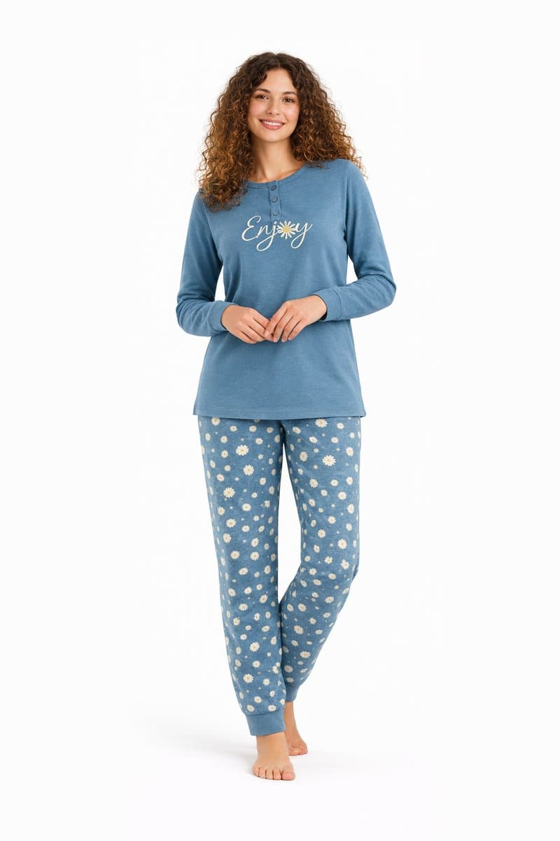 Dames pyjama katoen - blauw - Maat S