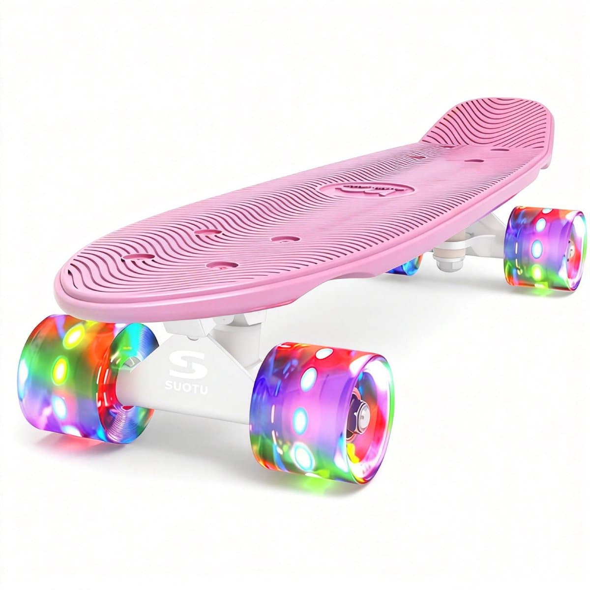 Suotu Skateboard - Wielen met LED-verlichting - ABEC-9 - Tot 50 kg - Skateboard Meisjes/jongens – Skateboard Volwassenen - Roze