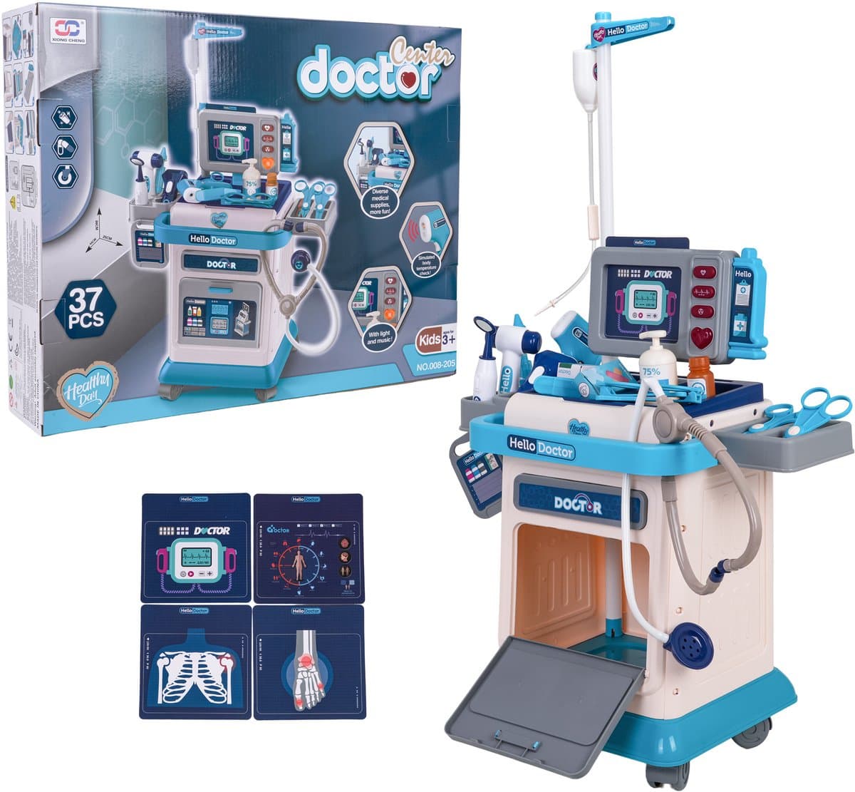 Playos® - Dokterstrolley - Blauw - met Licht en Geluid - Inclusief Accessoires - Dokters Trolley - Dokter Speelgoed - Jongens en Meisjes - Rollenspel Speelgoed