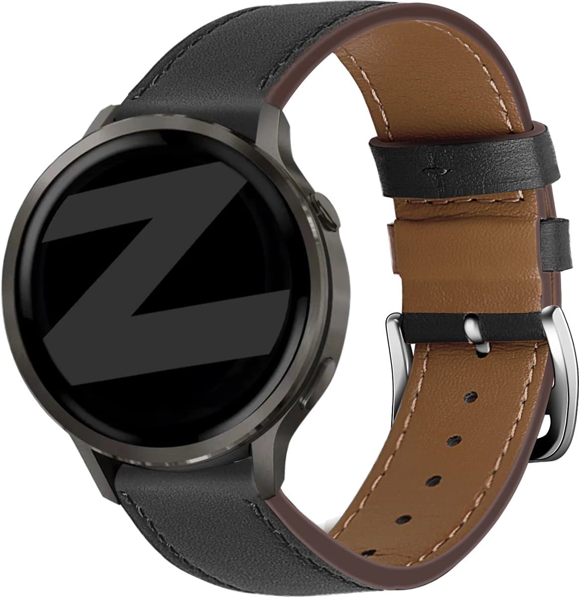 Bandz Leren 'Deluxe' bandje geschikt voor Garmin Vivoactive 4 / Garmin Venu 4 - 45mm / Garmin Venu 3 / Garmin Venu 2 / Garmin Forerunner 570 - 47mm / Garmin Forerunner 265 / Garmin Forerunner 260 - Zwart