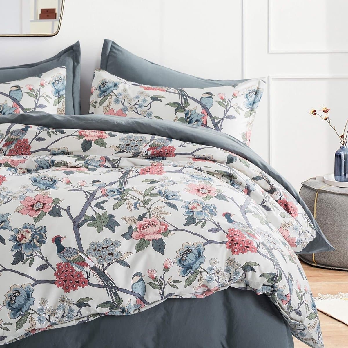 Luxe Bloemen Dekbedovertrek Set - Landelijk Chic Beddengoed met Pioenrozen en Vogels (Twin)