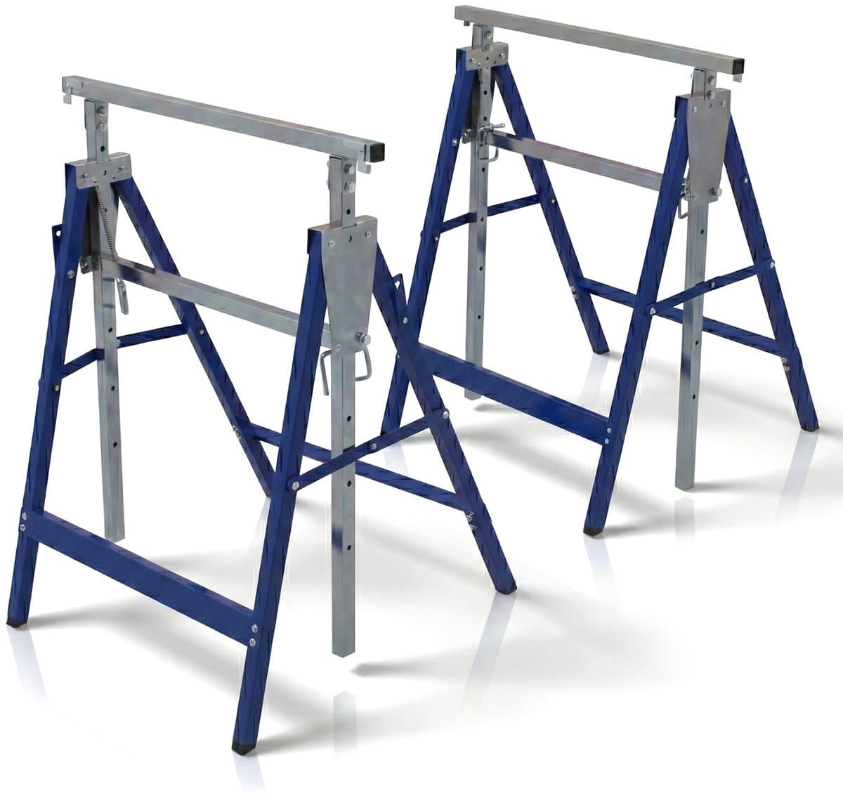 Muntel® Opklapbare Schragen - Heavy-Duty - Tot 200 kg Draagvermogen - Verstelbaar - Opvouwbaar - Zwart/Blauw - Set Van 2 - 68 x 58 x 80–130 cm