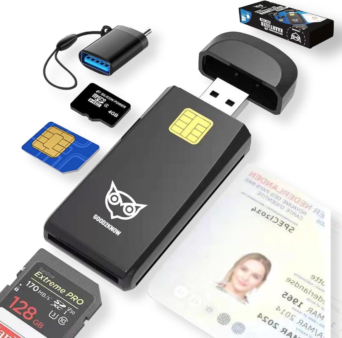 Multifunctionele ID Kaartlezer USB-C & USB-A voor eID, SD Kaart en Digitale Identiteit - Win/Mac