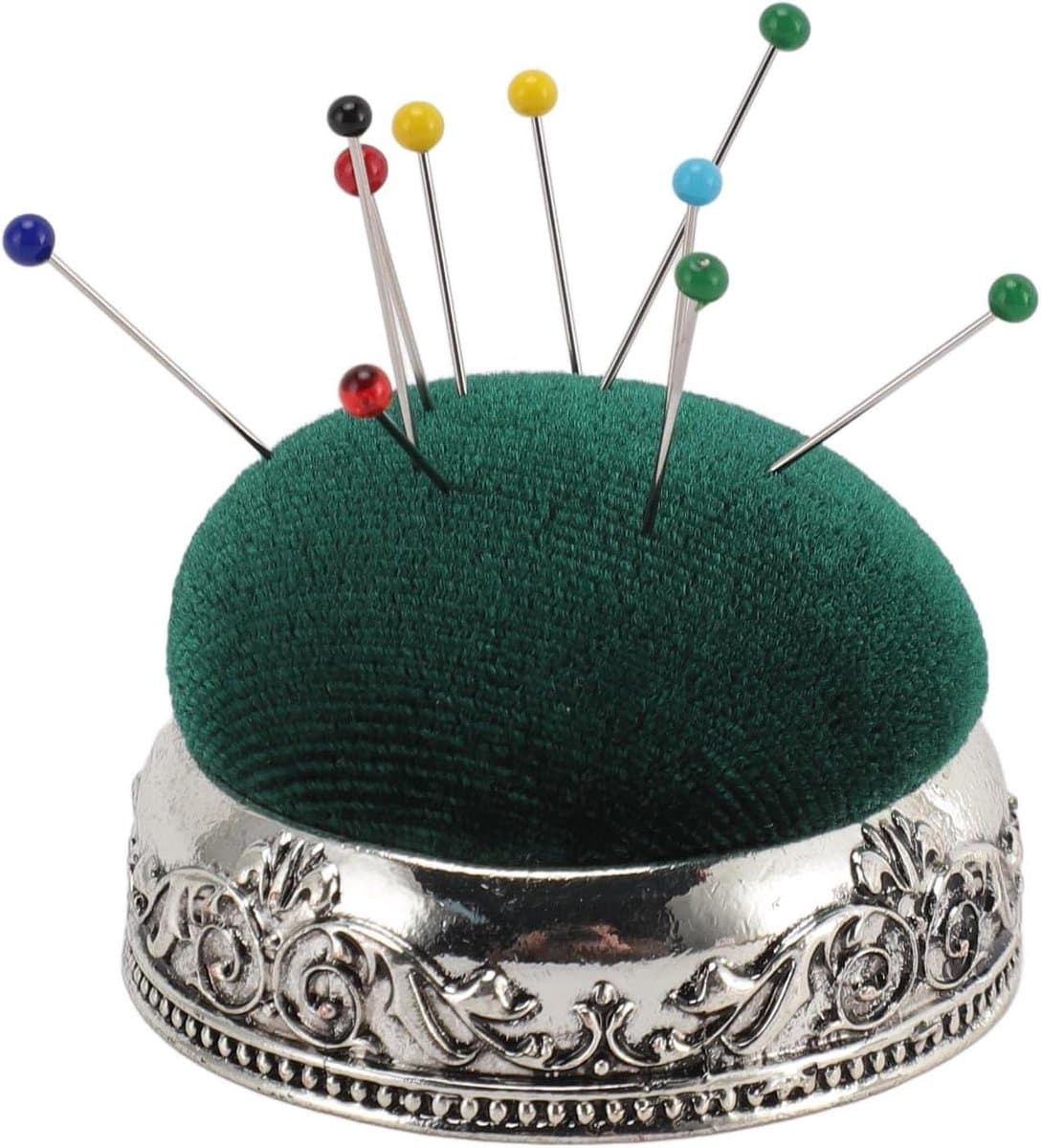 Vintage Elegant Speldenkussen Zacht Elastisch Retro Naaldkussen Naaien Quilten Metalen Basis Aanwezige Naailiefhebbers (Groen) - Geschikt voor Naaimachines - Zilverkleurige Basis - Handig in Gebruik.