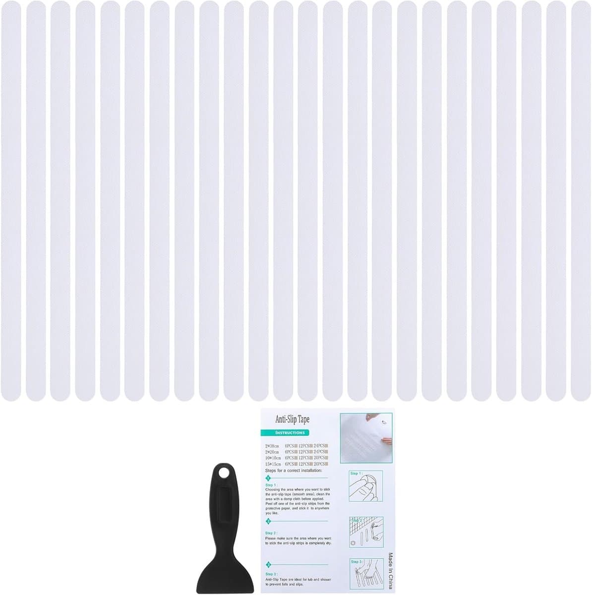 Antislip Stickers - Douche Strips - Veilig Douchen - Zelfklevend Met Schraper - 38x2 cm - Wit