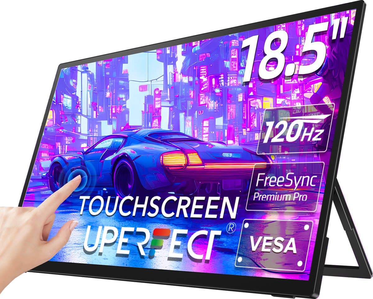 UPERFECT Portable Monitor E06 18.5" FHD 120Hz Touchscreen Draagbaar Monitor with 10-Point Touch & USB-C for Gaming/Design for Laptop/Switch/MacBook VESA Mount