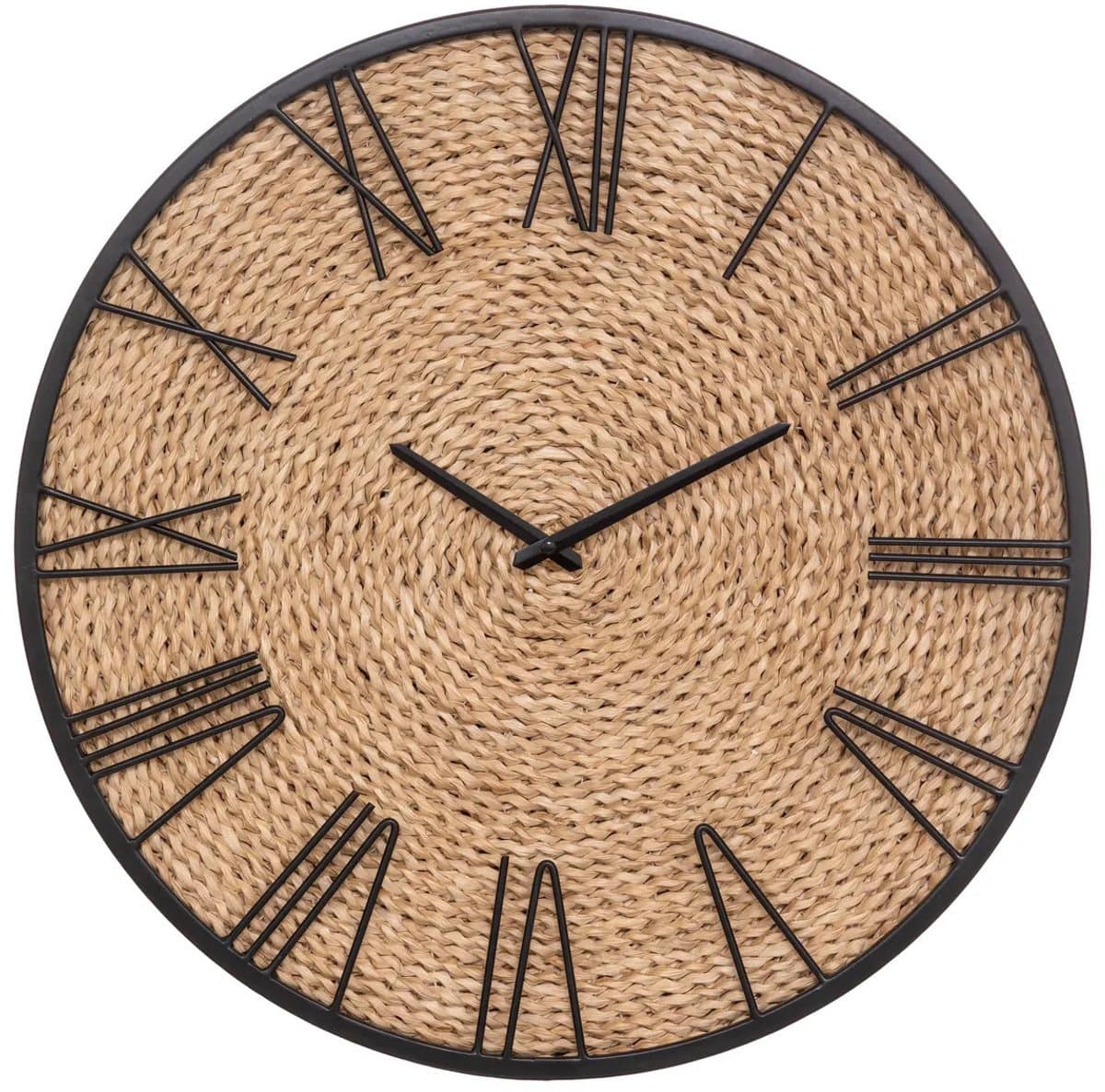 Atmosphera Nico Wandklok - Metaal en Stro, 50 cm, Beige