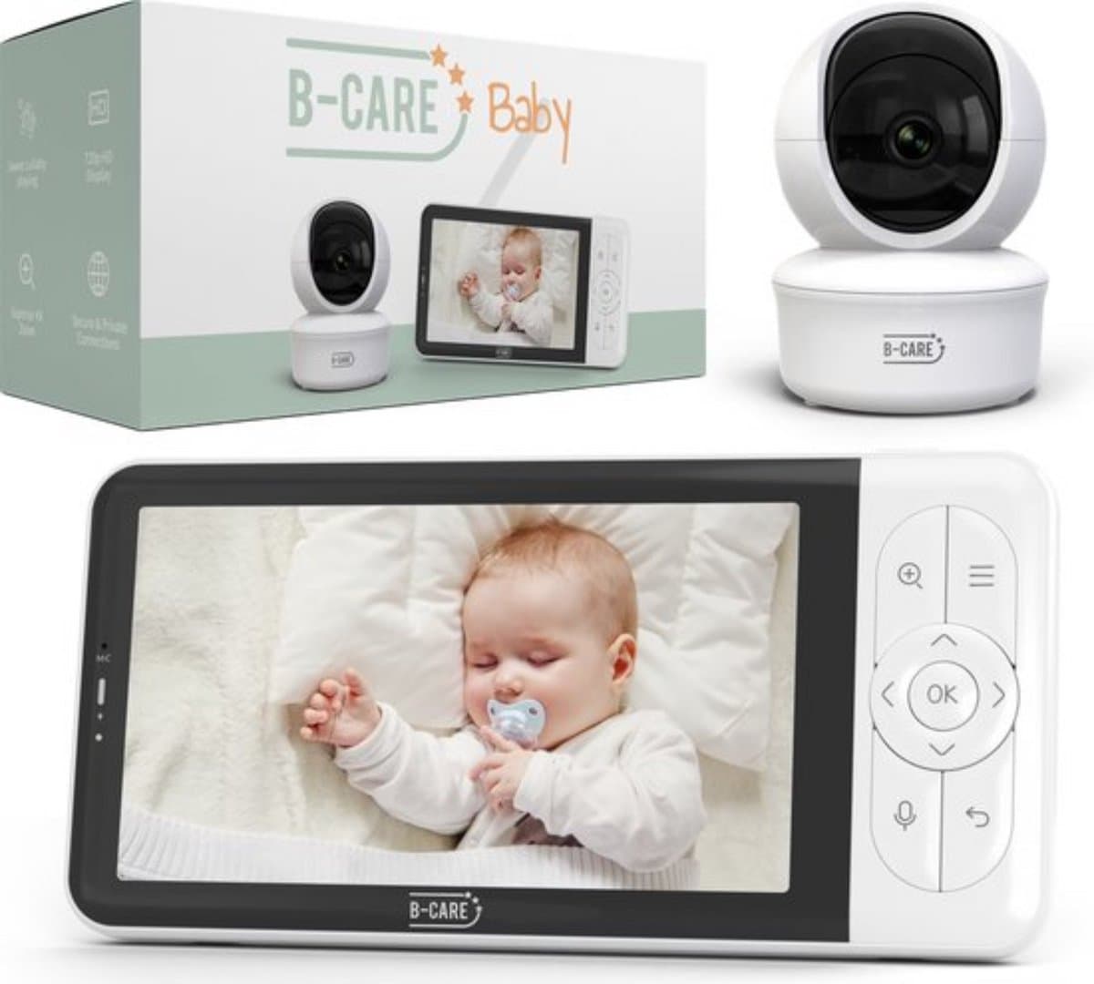 B-Care Moon Wifi Connected - Babyfoon Met Wifi En App - Babyfoon Met Camera - 5.0 Inch HD Baby Monitor - Uitbreidbaar Tot 2 Camera's