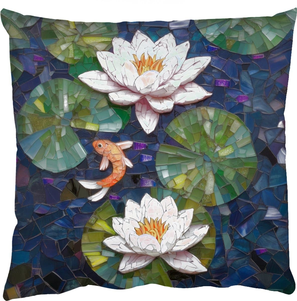 Sierkussens - Kussentjes Woonkamer - 60x60 cm - Glasstukjes - Leliebladeren - Vis - Oranje