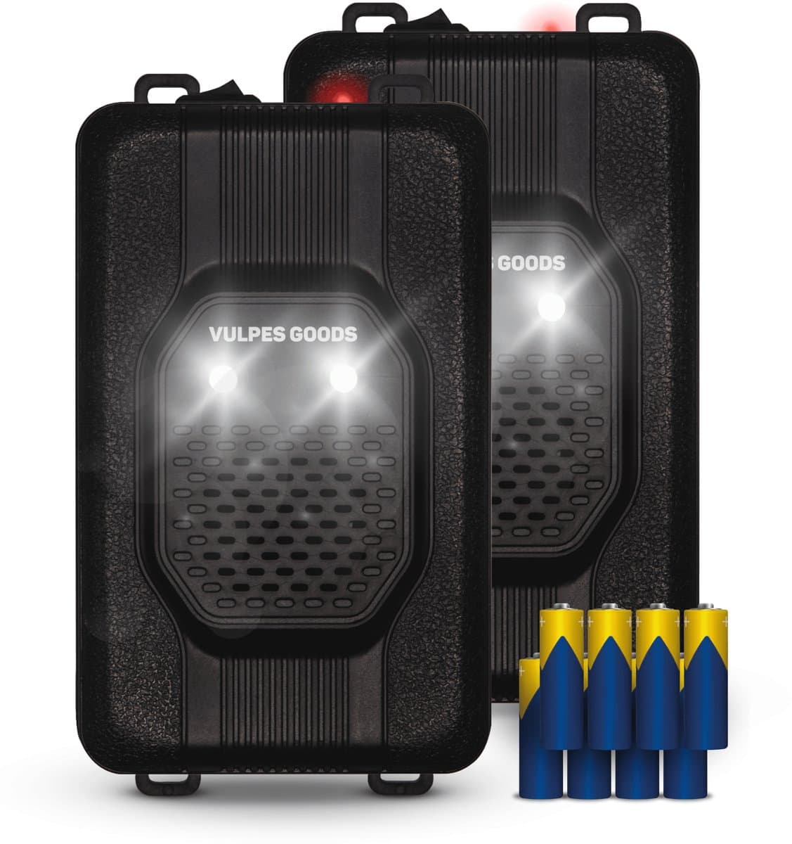 Vulpes Goods® Verjager - Marterverjager - Ongedierteverjager - Multifunctionele Set Binnen & Buiten - Batterijen, 12V & Auto accu - Marters, Muizen & Ratten - Steenmarter Verjager PRO - 2 stuks - Incl. Batterijen