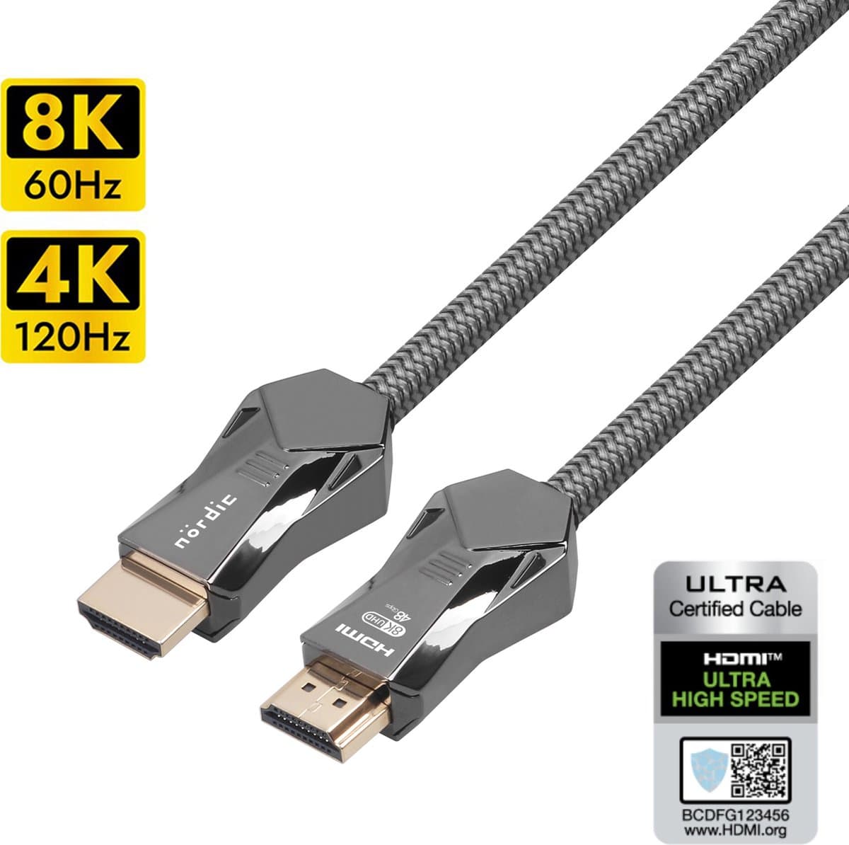 NÖRDIC HDMI-N1011D - Ultra High Speed - ​​HDMI 2.1 - 8K 60Hz - 4K 120Hz - 48Gbps - 1m