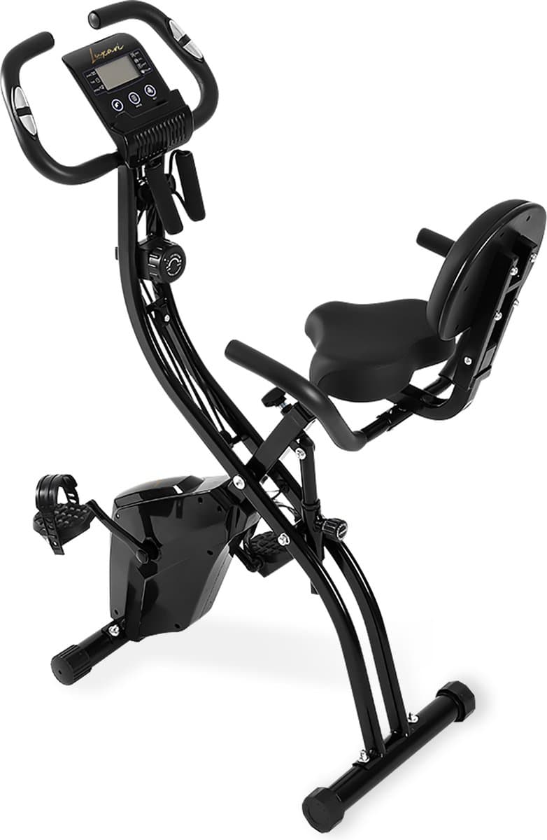 Luxari - X-Bike Hometrainer - Rugleuning - 10 Weerstanden - Extra hoog verstelbaar 109-126 cm - Ingebouwde Weerstandsbanden - Hartslagfunctie - Hometrainer Opvouwbaar - Hometrainers Fitness - Hometrainer Fiets