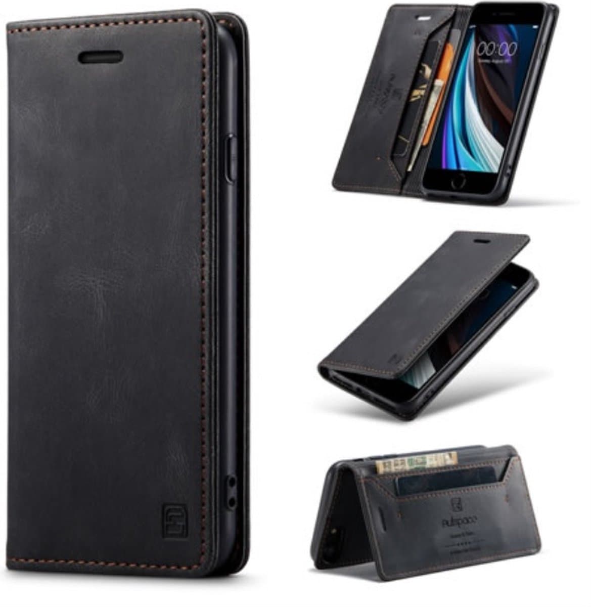 Luxe Flip Case met RFID Bescherming Kaarthouder en Magneetsluiting voor iPhone 6/7/8/SE2020/SE2022 _ Zwart