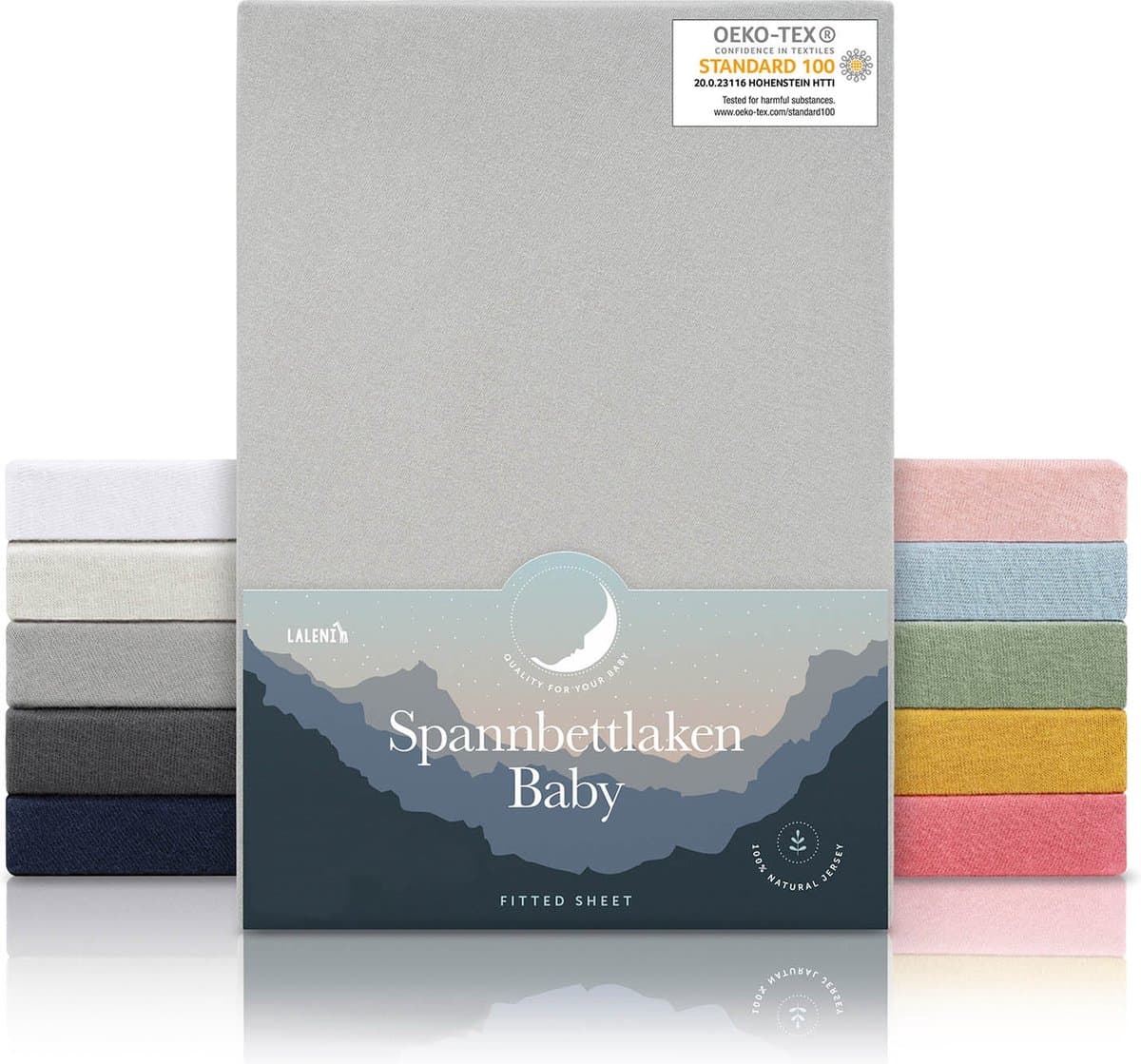 Laleni Jersey Baby/Kind Hoeslaken - Actief Ademend - Oeko-Tex Certificeerd - Babybed, Wieg, Kinderbed 60-70 x 120-140 x 15cm, maanlichtgrijs
