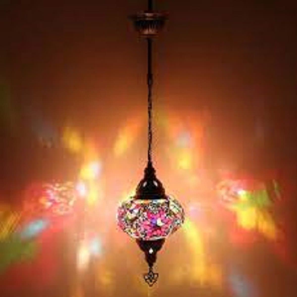Hanglamp - Mozaïek Lamp - Oosterse Lamp - Turkse Lamp - Marokkaanse Lamp - Ø 13 cm - Handgemaakt - Authentiek - Multi Kleur