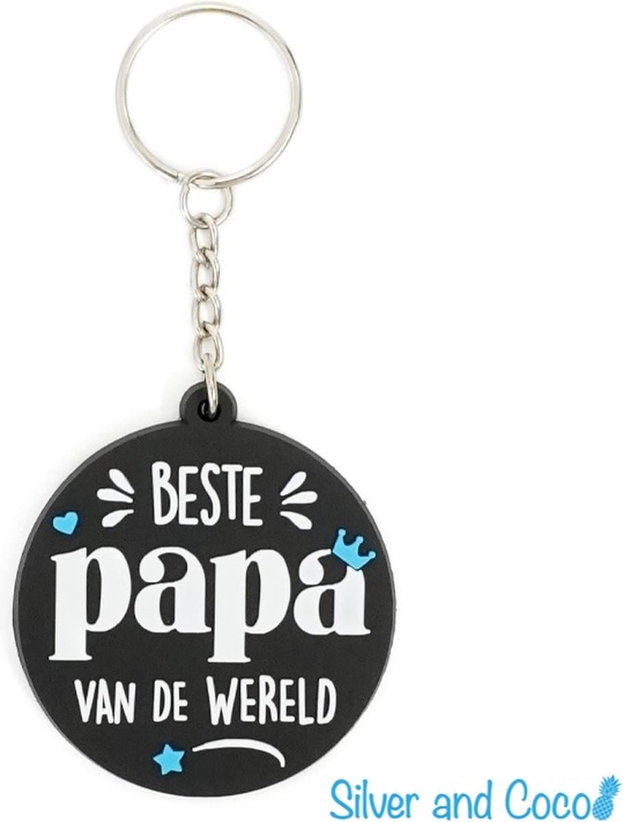 SilverAndCoco® - Vaderdag Verjaardag Cadeau Kind / 2D Sleutelhanger Auto Huis / Sinterklaas Schoen Cadeau Key Chain / Sleutel Ring Sleutels - Vader / Dad / Beste Papa