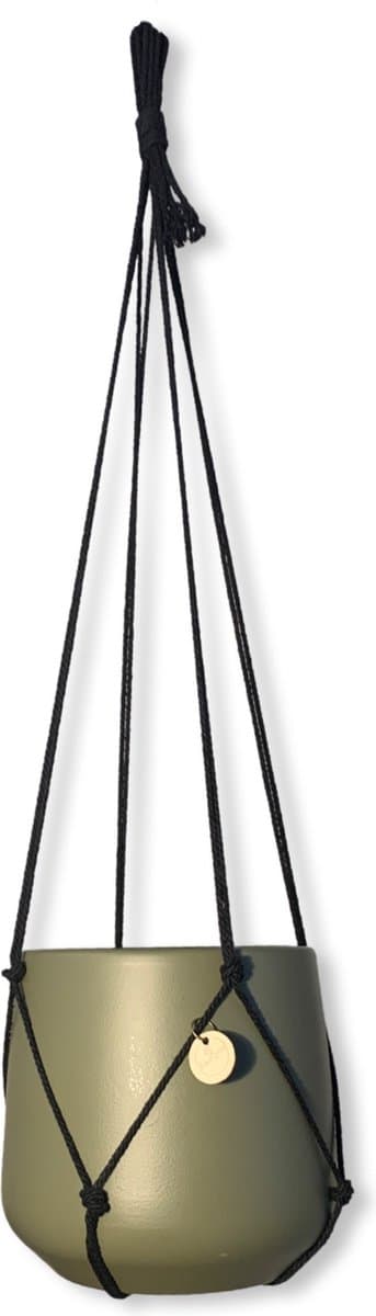 Plantenhanger Zonder Kwast - Kies Kleur en Lengte - Zwart - 60 cm lang - Katoenkoord - Geschikt voor Pot met Diameter t/m 15 cm - Handgemaakt in ons Macramé Atelier - Prijs per Stuk - Let op: Exclusief Pot - Inclusief Verzendkosten