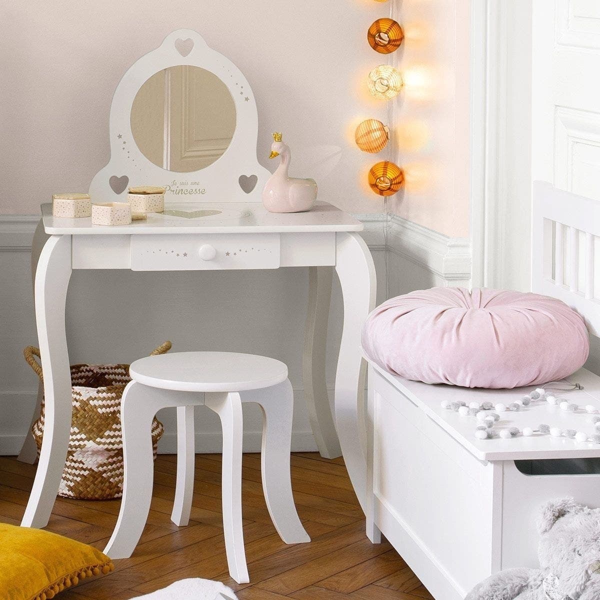 Sphera Kaptafel met Krukje voor Kinderen - 71,5 x 50,5 x 91 cm  - Wit