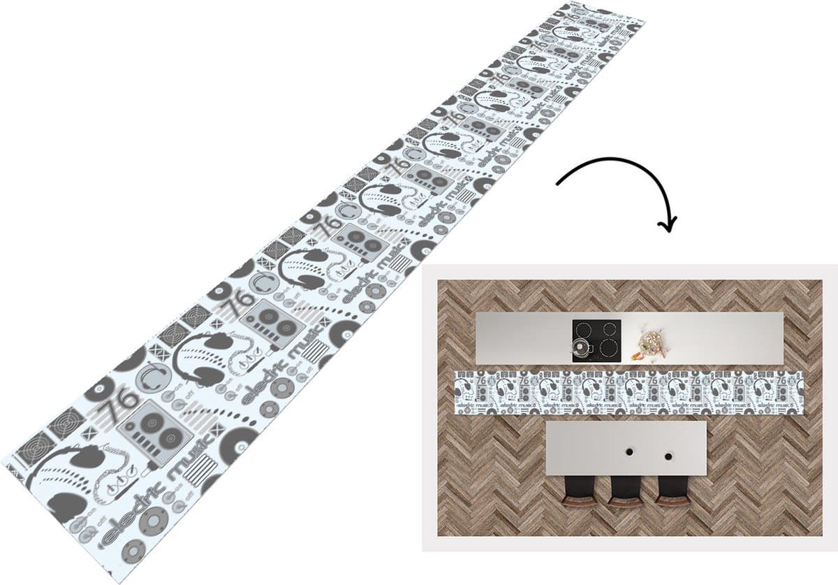 Keukenloper - Keukenmat - DJ - Koptelefoon - Vintage - Tekening - Design - 400x50 cm - Keuken vloerkleed