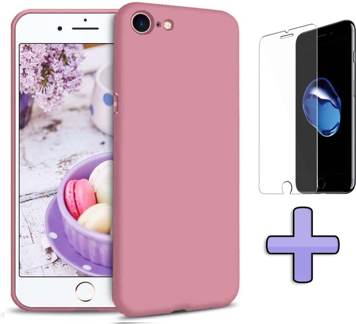 HB Hoesje Geschikt voor Apple iPhone SE (2020) Roze - Siliconen Back Cover / Glazen Screenprotector