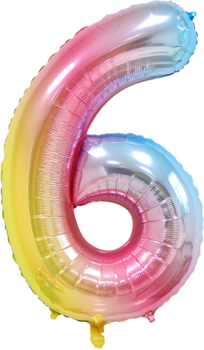 DW4Trading Regenboog Cijfer Ballon 6 - Feestversiering - Decoratie - Helium Ballon - 40 cm