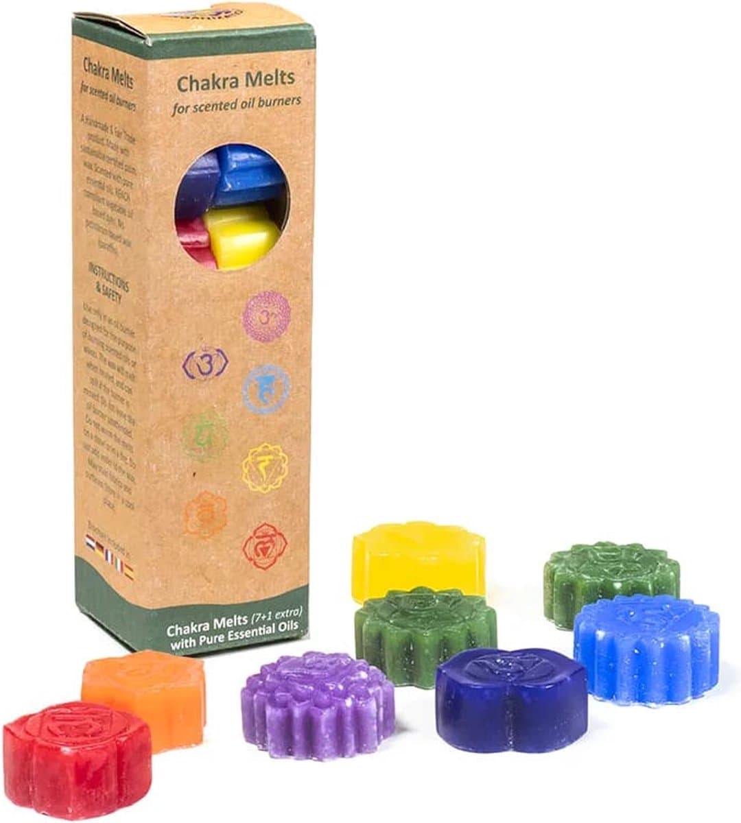 Chakra smeltkaarsjes voor aromabranders - geur - etherische olien -100% plantaardige palmwas - 7 Chakra melts