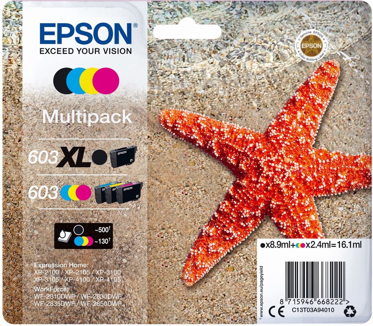 Epson 603 XL inktcartridge 1 stuk origineel hoog (XL) rendement zwart, cyaan, magenta, geel