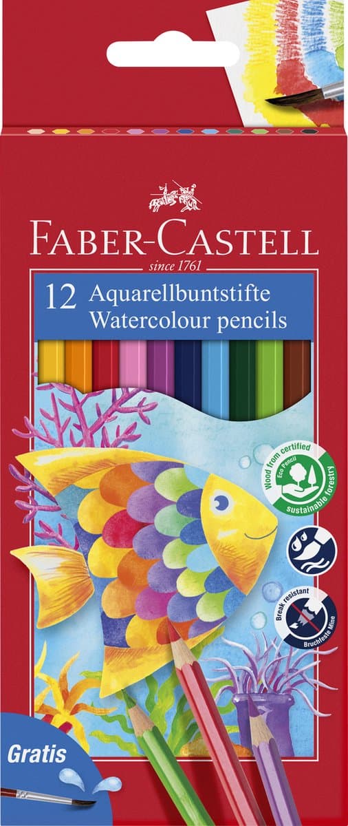 Faber-Castell aquarel kleurpotloodset - 12 stuks, assortiment kleuren