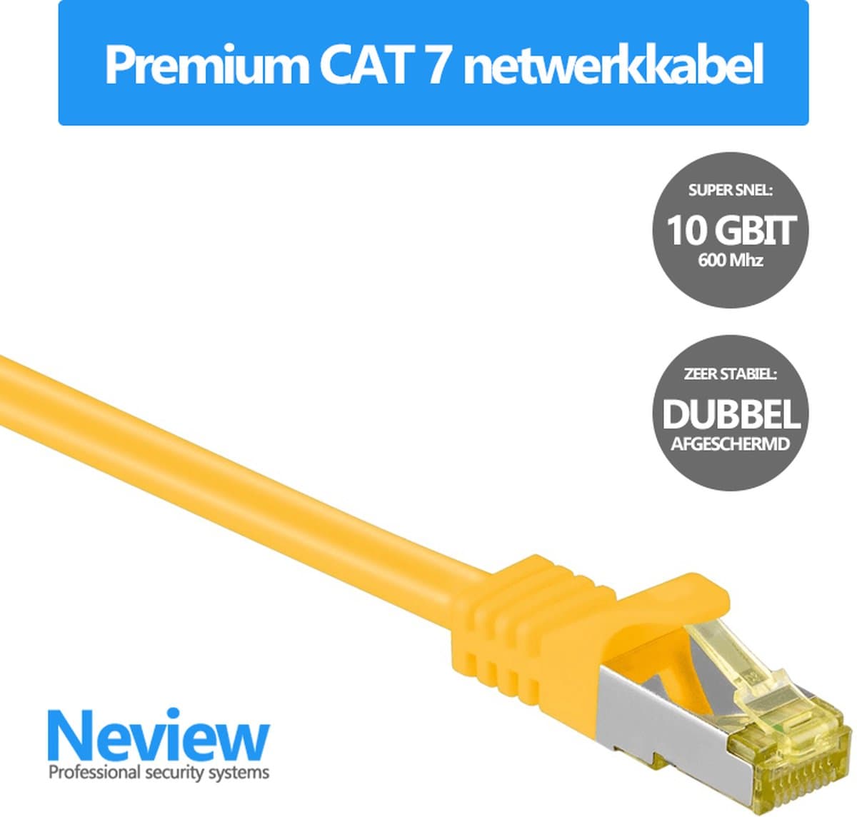 Neview - Cat 7 S/FTP netwerkkabel - 100% koper - 10 meter - Geel - Dubbele afscherming - Cat 7 Internetkabel