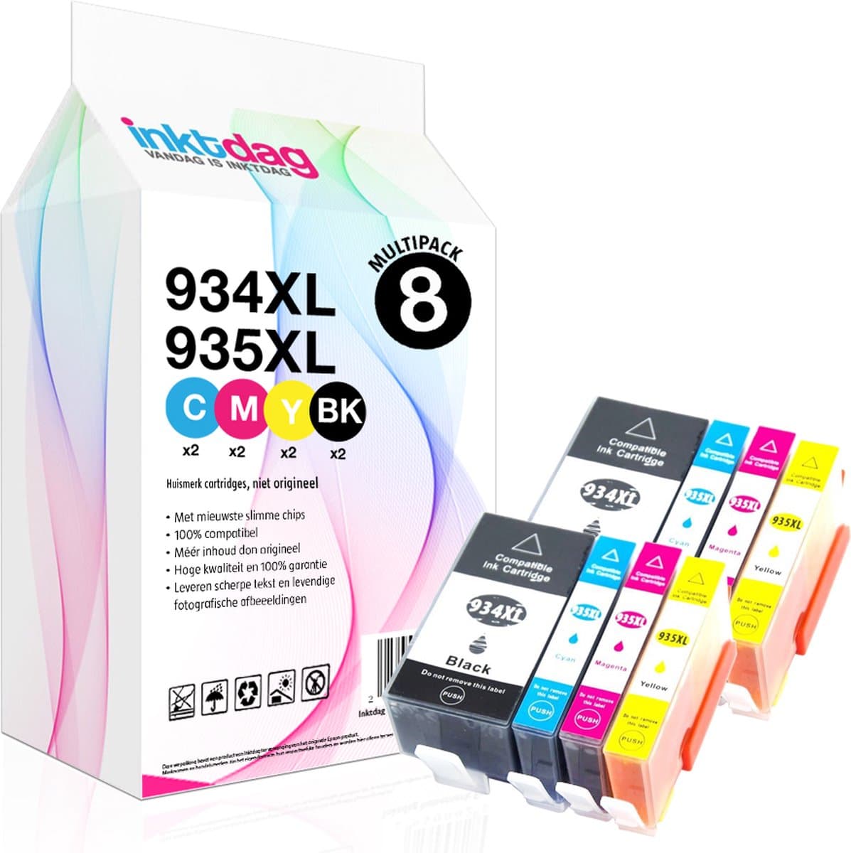 Inktdag inktcartridges voor HP 934XL HP 935XL inktcartridges, hp 934xl / hp 935xl multipack van 8 kleuren (2*BK, C, M en Y) voor HP Officejet Pro 6230, HP Officejet Pro 6820, HP Officejet Pro 6830, HP OfficeJet Pro 6800