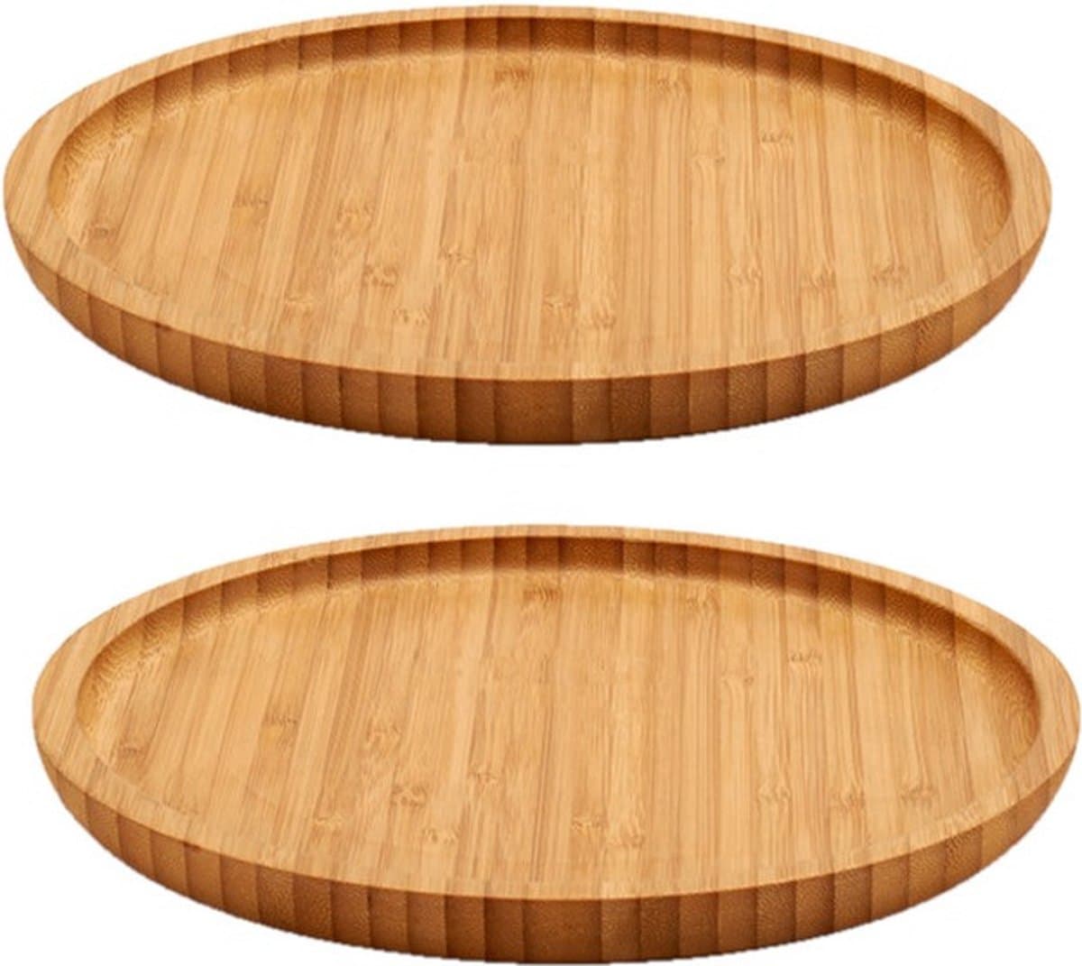 Kinvara Broodplank/serveerplank/hamplank - 2x stuks - bamboe hout - rond - 20 cm - hapjes plank