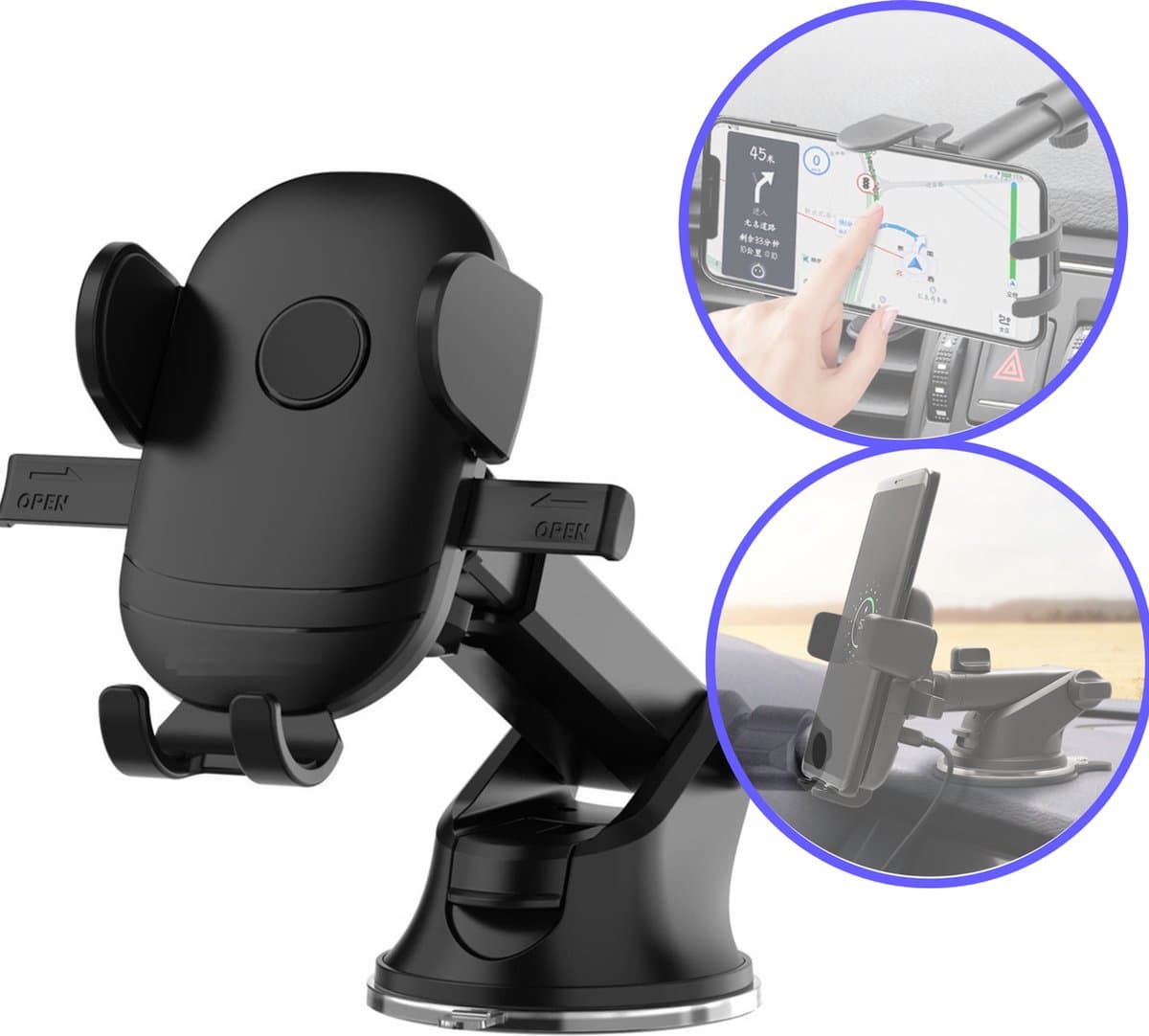 Telefoonhouder Auto - Auto Lock - Zuignap - Dashboard, Voorruit of Bureau - Gel Zuignap