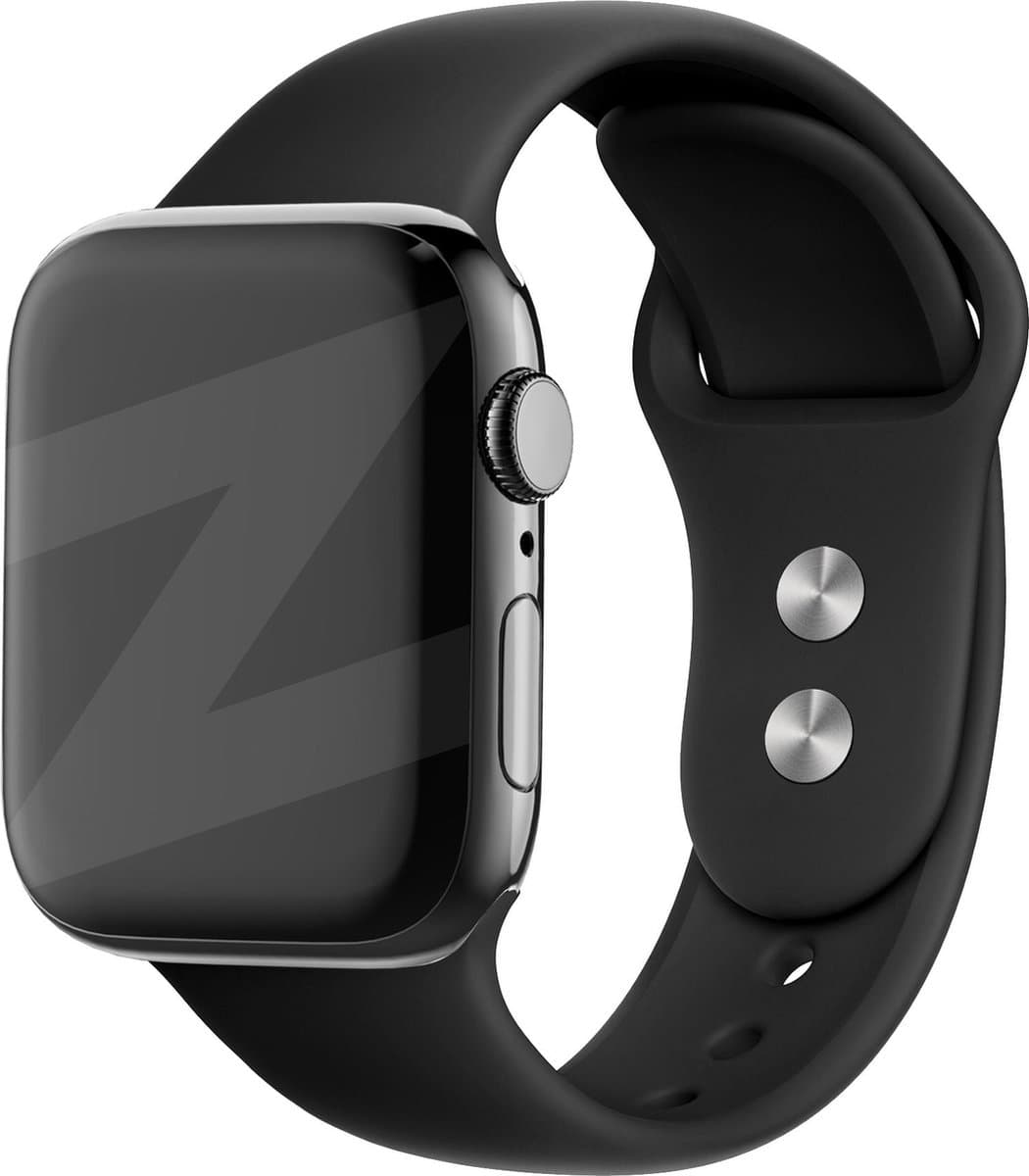Bandz Dual Snap siliconen band geschikt voor Apple Watch 1/2/3/4/5/6/7/8/9/SE - Maat: 38 / 40 / 41 / 42mm - Hoogwaardig siliconen materiaal - Ideale iWatch band voor tijdens het sporten - zwart siliconen Apple Watch bandje - maat M/L
