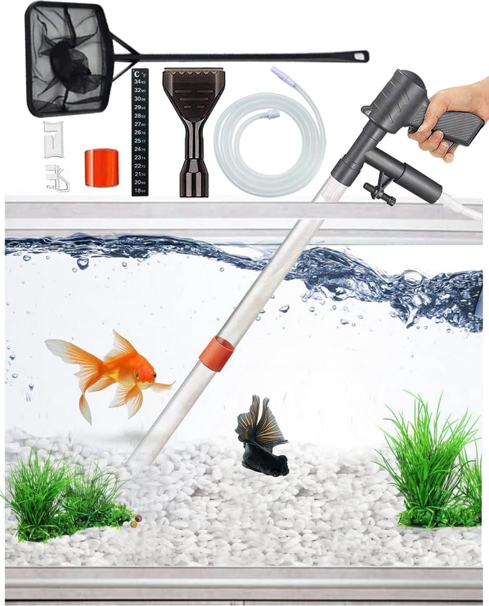 PetFriends Professionele Aquarium stofzuiger Set met Algenschraper - Werkt zonder batterijen - Bodemreiniger - Gravel cleaner - Bodemstofzuiger