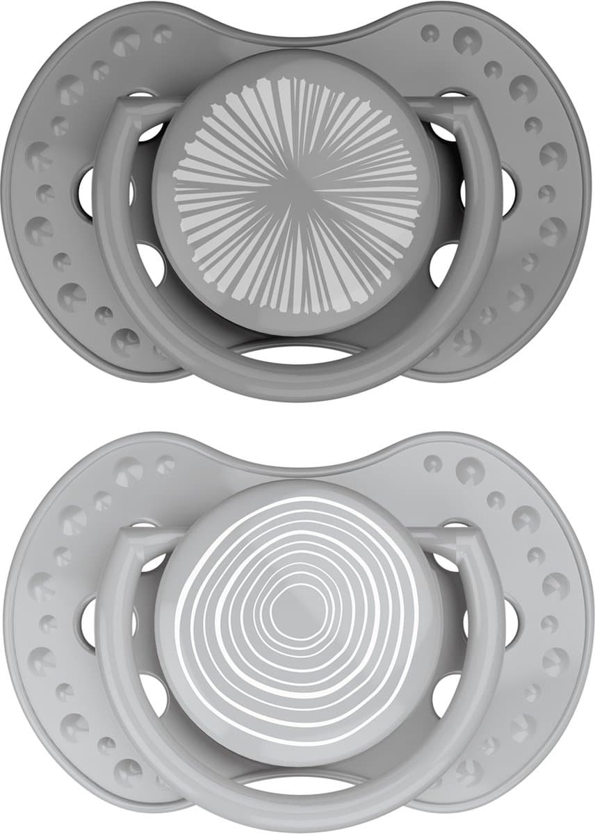 Difrax LOVI Fopspeen Dynamisch - Classy - 6 tot 18 Maanden - Grijs - 2 Stuks