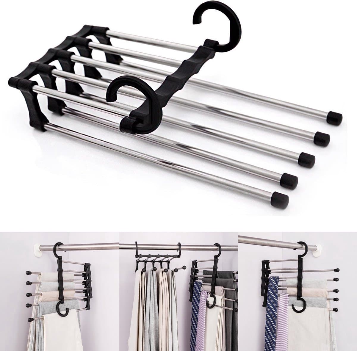 Finnacle - 5-in-1 Kledinghangers & Broekhangers - Kast Organizer - Kleding Opbergers - Zwart