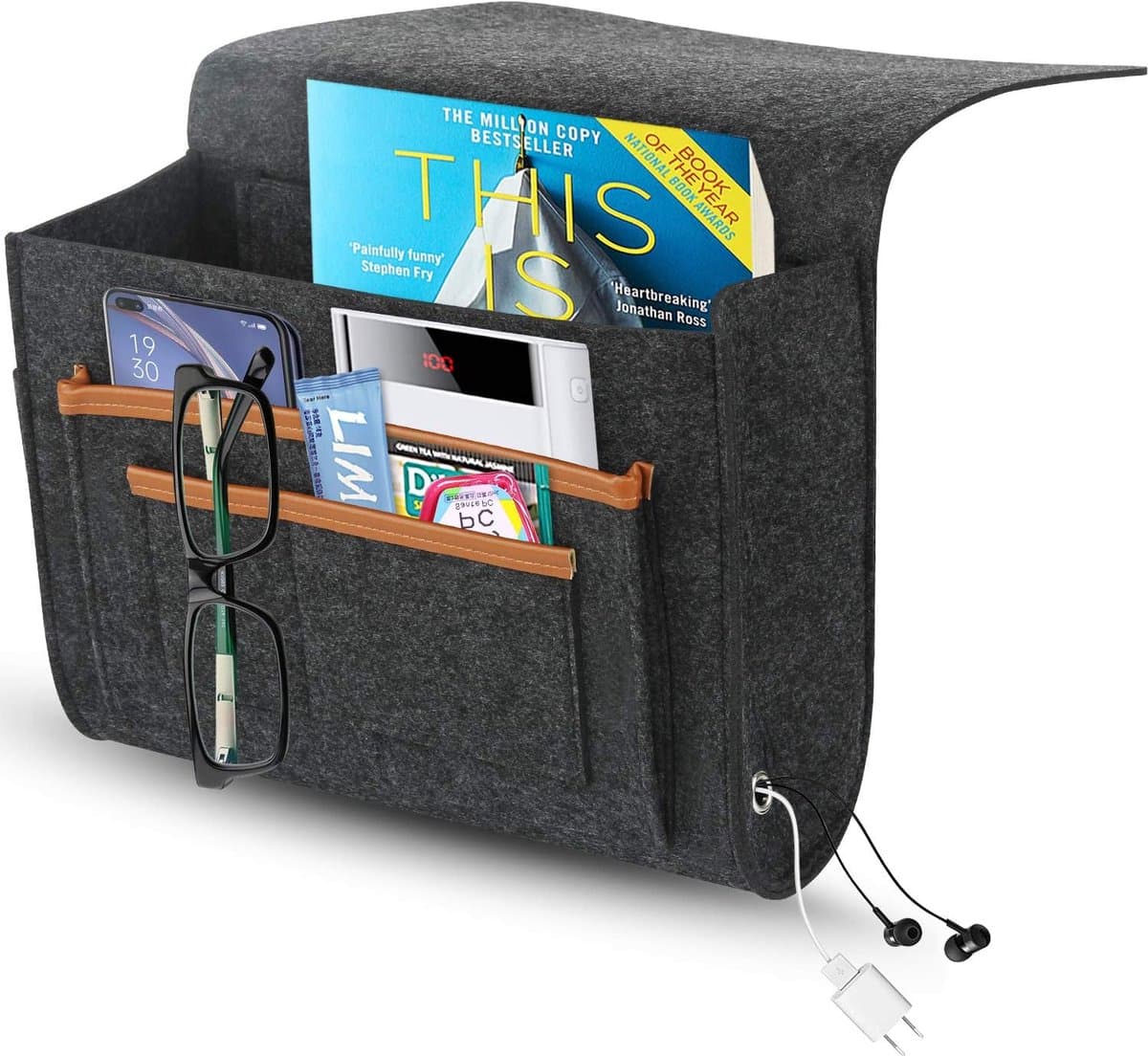 Opbergvak aan het bed, vilten bedzak, hangende opbergorganizer voor thuis, bank, bureau, nachtkastje, caddy organizer met 8 zakken voor boek, tablet, telefoon, iPad, bril en anderen