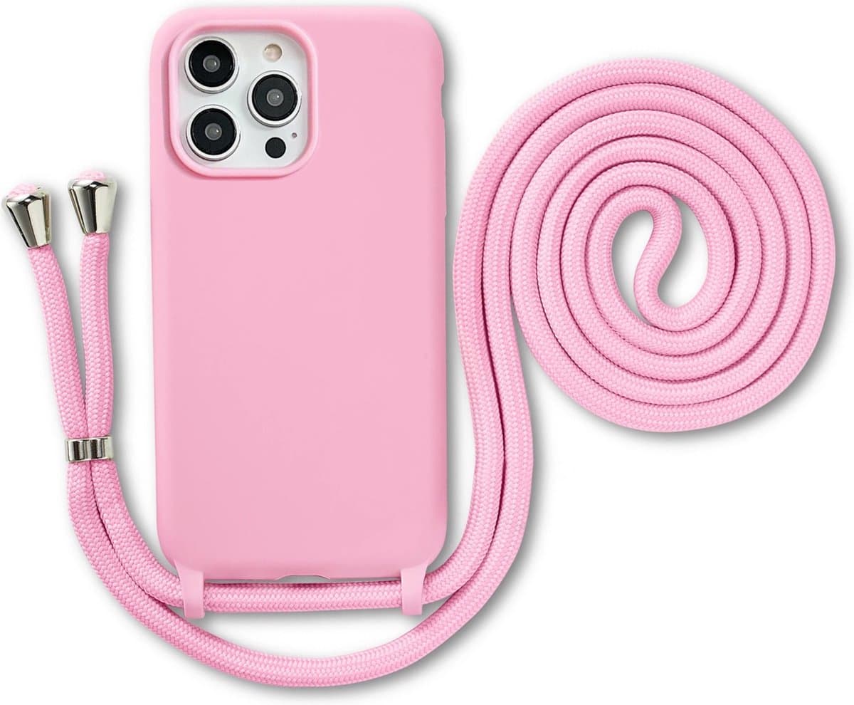 Armordrop Hoesje Met Koord Geschikt Voor iPhone 12 / 12 Pro - Siliconen Hoesje Met Koord - Roze