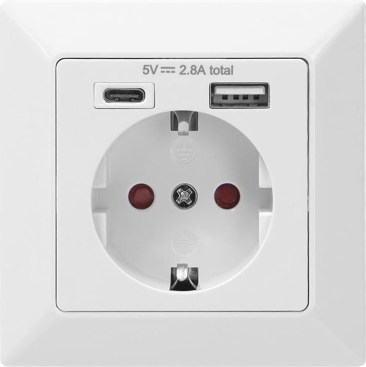 Inbouw Wandcontactdoos - Stopcontact met USB A & C - Contactdoos 1x CEE 7/3 - 80x80 mm - Wit