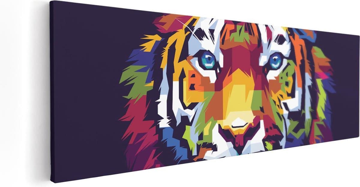 Artaza Canvas Schilderij Kleurrijke Tijger - Abstract - 120x40 - Groot - Foto Op Canvas - Canvas Print