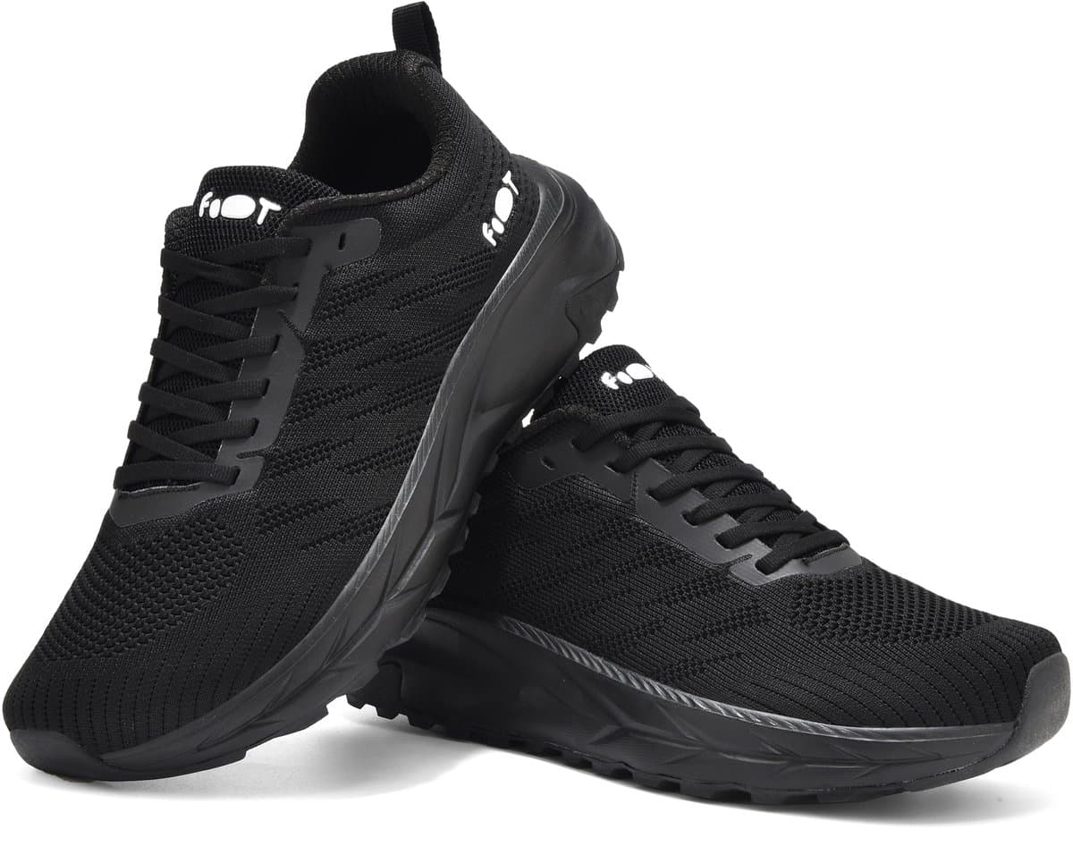 Geweo Heren Sportschoenen- Sneakers - Fitnessschoenen -Dikke Zool- Zwart -40