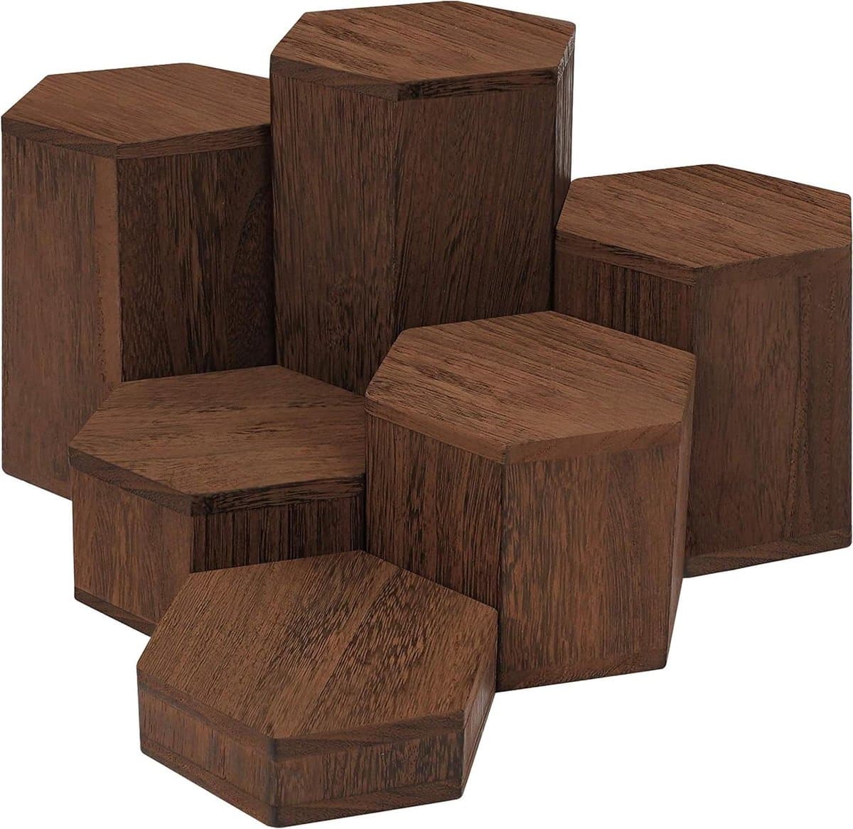 Orivio - Houten Display Risers voor Sieraden en Verkoop - Hexagonale Standaarden voor Planken - Miniaturen en Cupcakes Standaard - Houten Dessert Plinten (6 Pak)