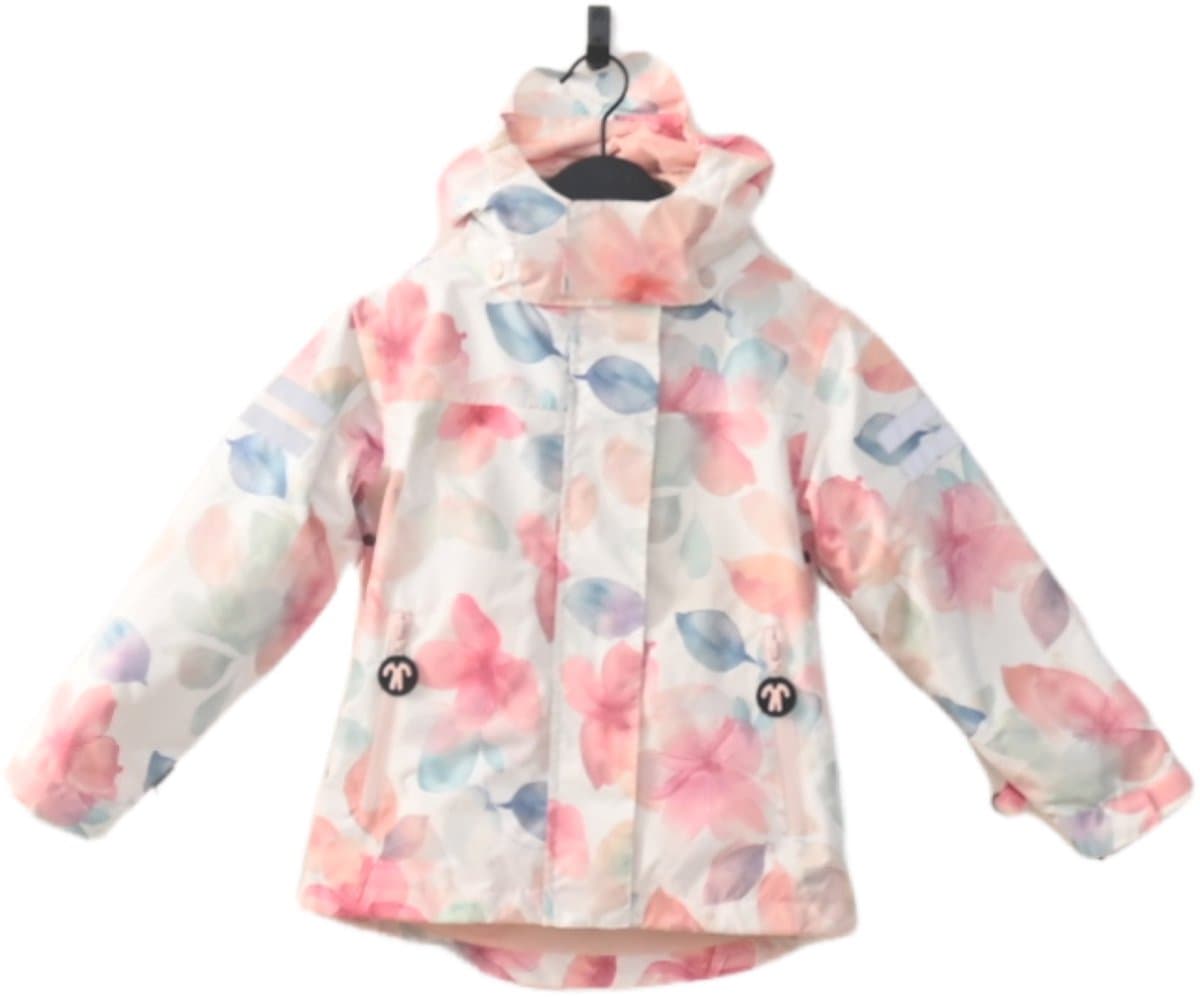 Ducksday - Winterjas - Kinderen - Waterdicht - Ademend - 3 in 1 - Winterjas - Unisex - Roze- Gebloemd - Maat 122/128 - 8 jaar