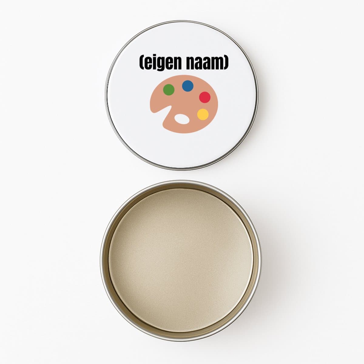 Hacebo® - kleurenpallet met eigen naam koektrommel rond - kunstenaars/kunstenaressen - koekblik – koektrommels – bewaarblik - snoeptrommel - iemand die houdt van kunst of kunst maken - verjaardag - cadeau - kado - koek trommel - Ø 15 CM