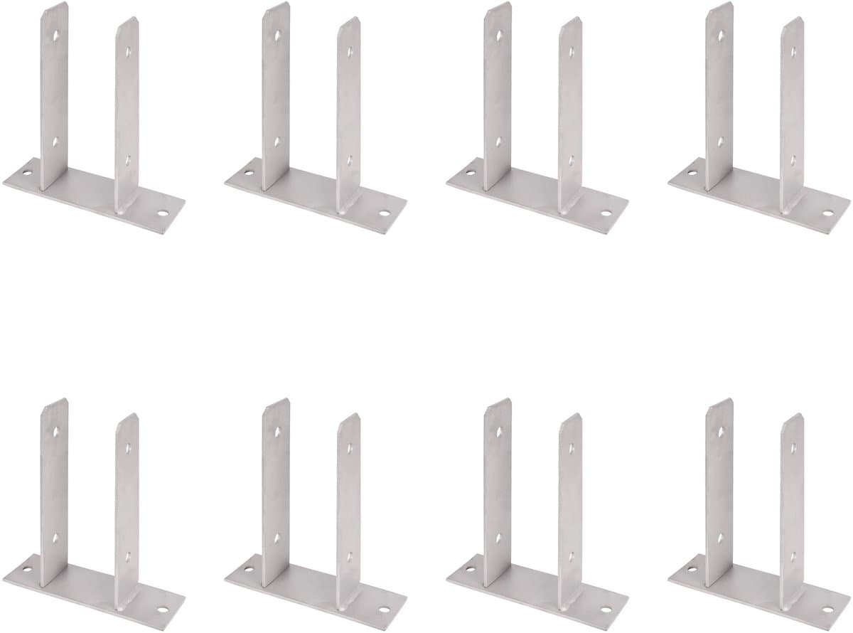 Alberts 8 x U-paaldrager, voor opschroeven, roestvrij staal, voor houten palen 71 mm, hoogte 200 mm