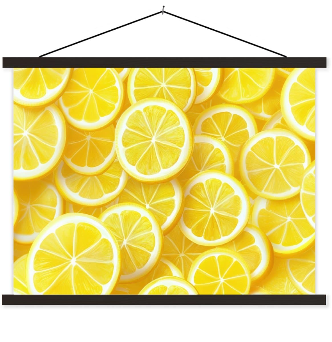 Posterhanger incl. Poster 40x30 cm - Schoolplaat - Citroenen - Geel - Zomers - levendig - Textielposter - Zwarte latten