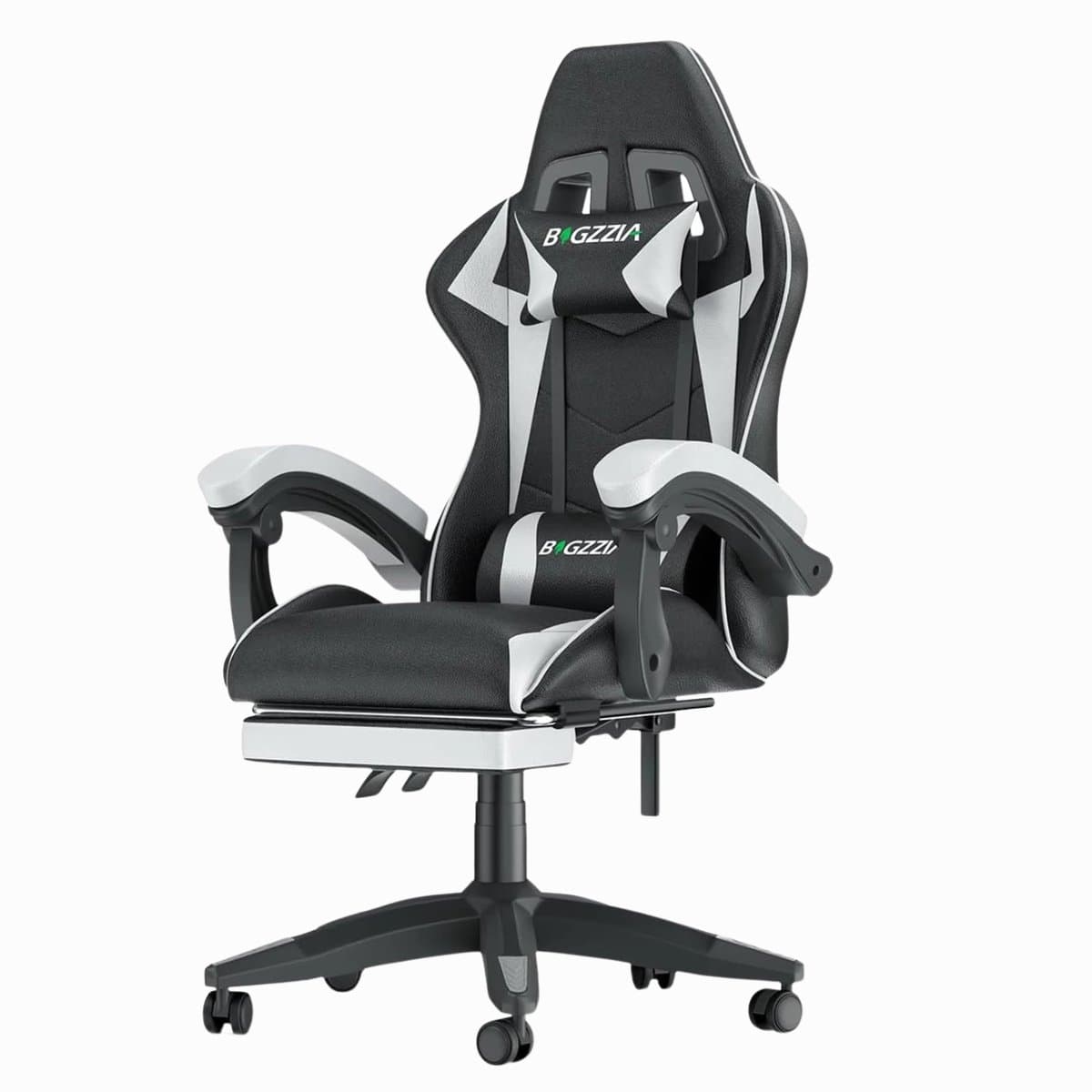 Fubzz Gamingstoel - Gamestoel Met Voetsteun - Ergonomische Bureaustoel - Verstelbare Rugleuning - Lendenkussen & Hoofdsteun - Wit PU Leer