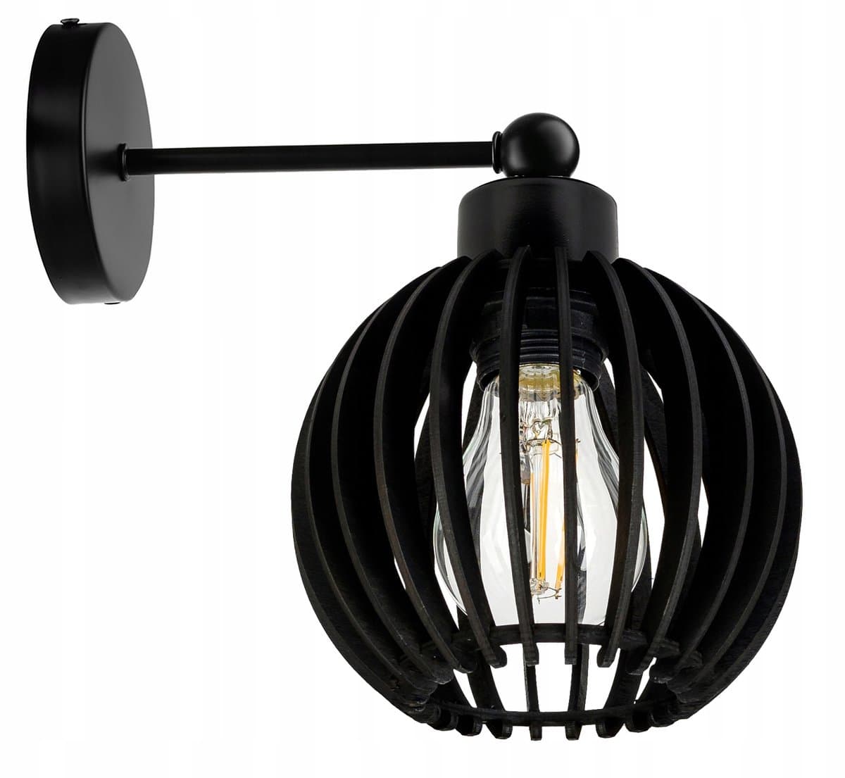 Wandlamp E27 Loft Zwart Houten Bol - Stijlvolle Verlichting