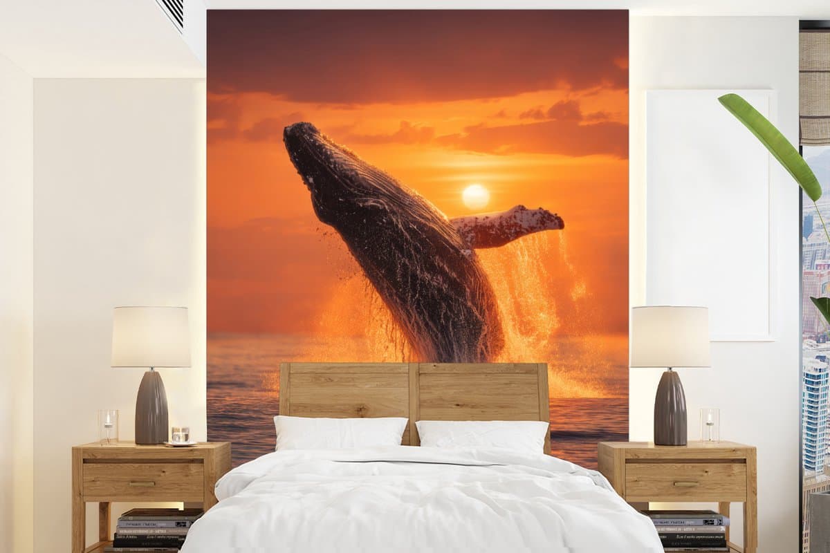 Behang - Fotobehang Walvis - Zon - Zee - Breedte 175 cm x hoogte 240 cm