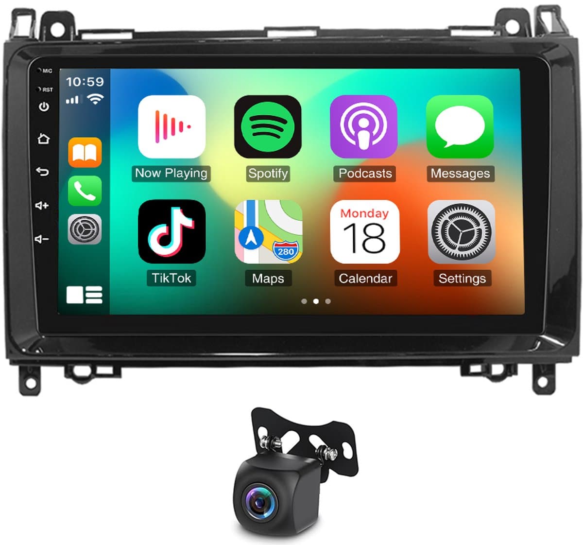 Autoradio - 9-inch Android 15, GPS-navigatie, 2+32G, voor B200 2004-2012, ingebouwde draadloze CarPlay, Android Auto, Bluetooth, wifi, FM, stuurwielbediening + AHD-achteruitrijcamera.